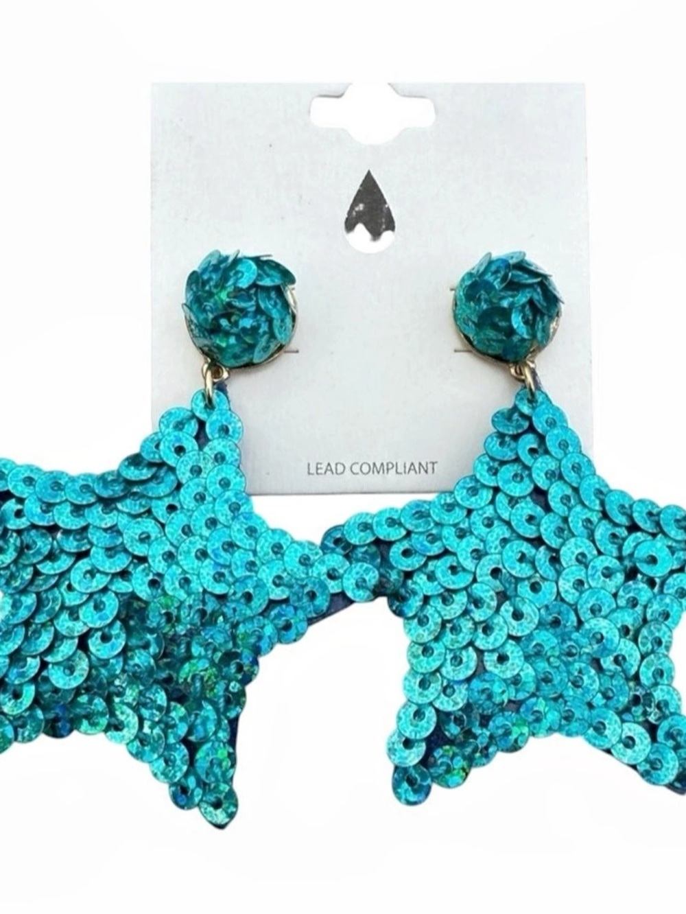 Sequin Star Drop Earrings in Blue NWT